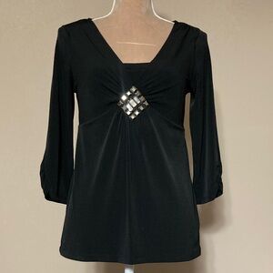 AB Studio Black Blouse with Silver Accent